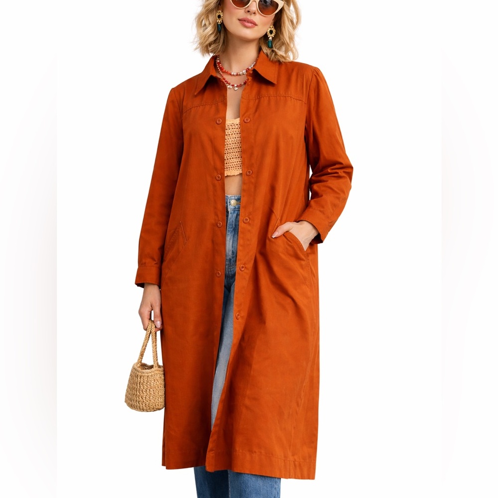 Vintage 60’s/70s Rust Orange Raincoat Mod Sharpee Trench Made in Japan Size 14